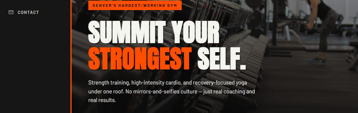 Homepage of Fourteener Athletics, a concept gym site