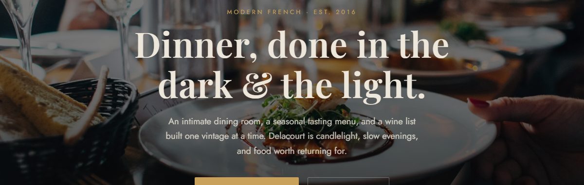 Homepage of Delacourt, a concept restaurant site